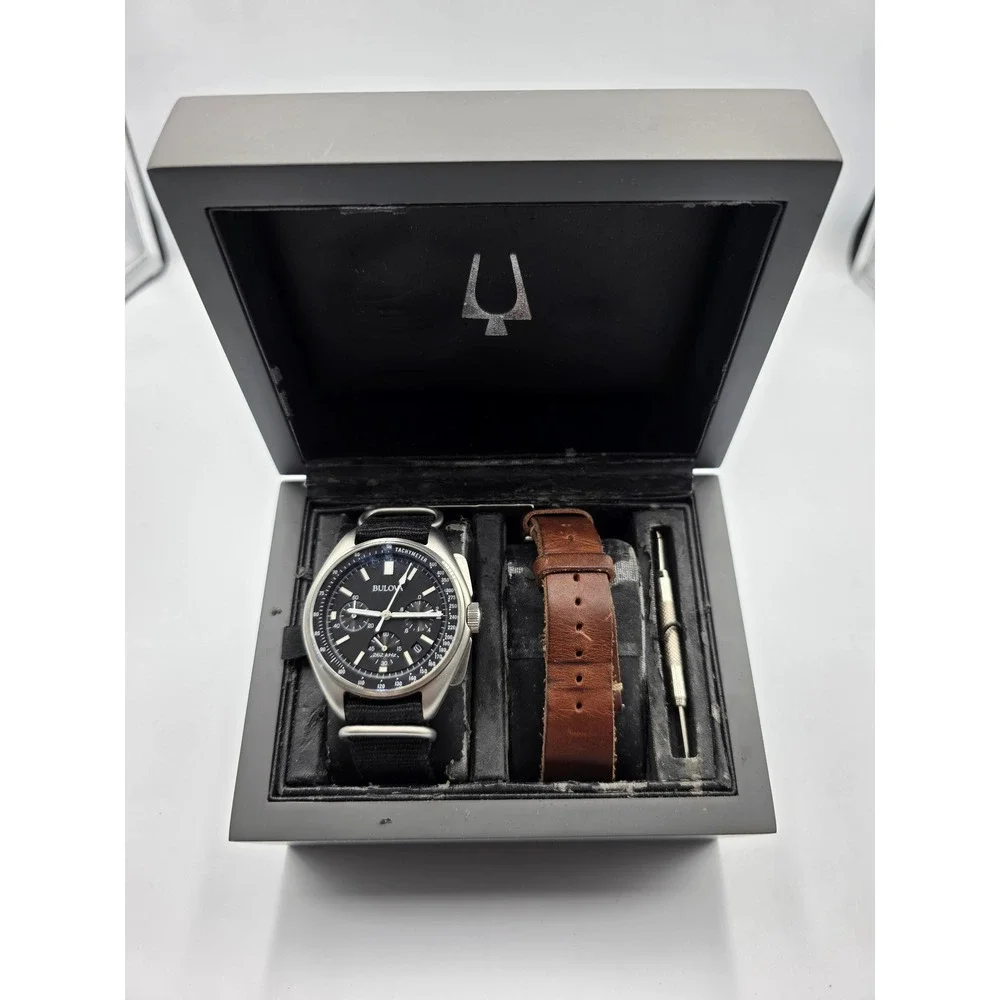 Bulova Lunar Pilot 96B251 Apollo 15 262kHz Chronograph 45mm Box Extra Strap